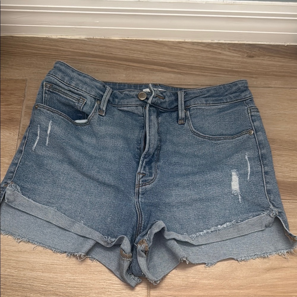 Good American Blue Jean Shorts Distressed High-Waisted